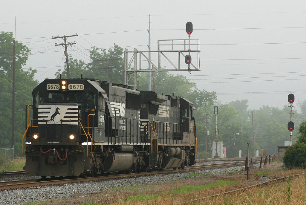 Power of the second reroute train going by the diamond with CSX
